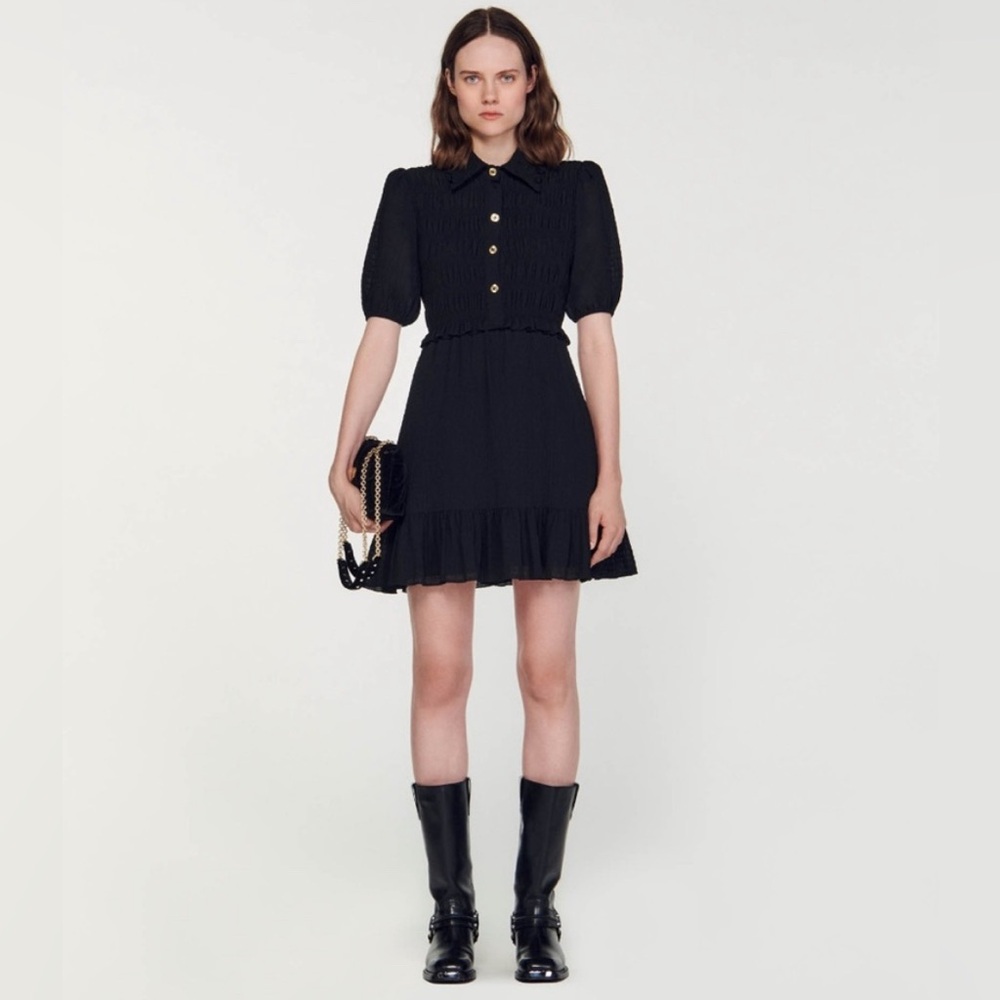 Sandro Tournelle Short Smocked dress